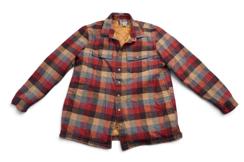LL Bean Shirt Jacket Mens Large Tall Multicolor Plaid Flannel Quilted Snap Lined